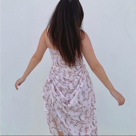 Light Pink Tie Dye Print Structured Corset Top & Ruched Side Midi Skirt SET - Picture 4 of 12